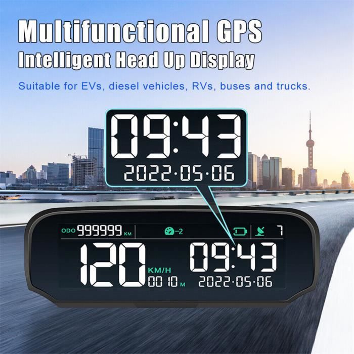 X100 - Affichage tête haute pour voiture solaire, HUD, GPS, Horloge  numérique, Compteur de vitesse, Alarme de