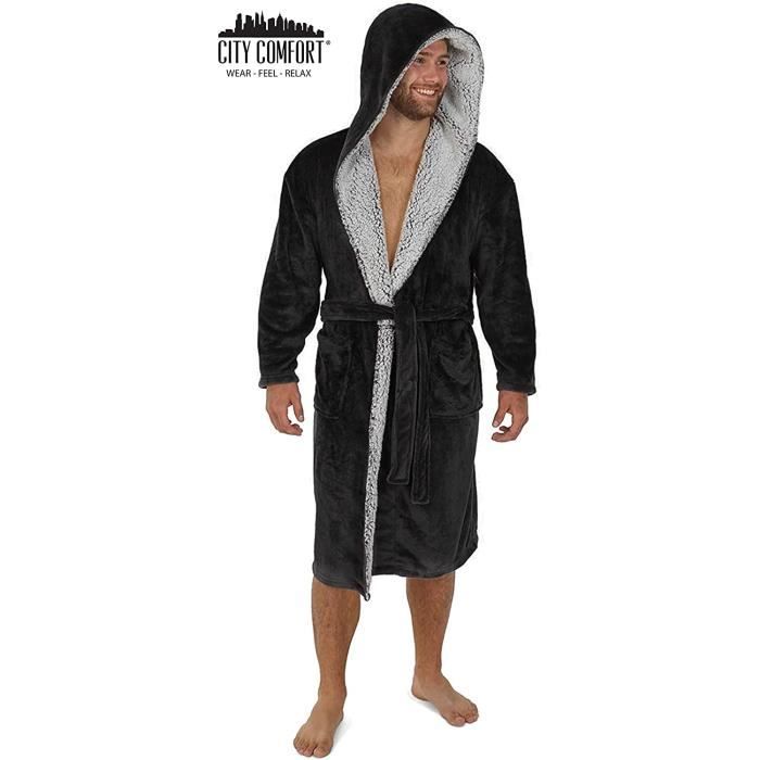 Robe de chambre sales homme polaire avec capuche