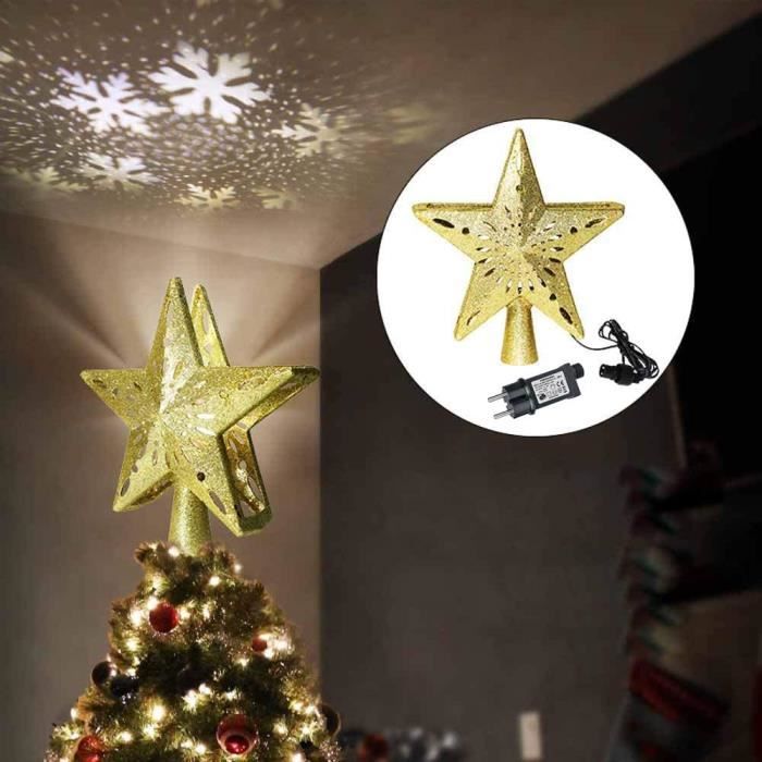 Étoile Lumineuse Pour Sapin De Noël - 35x22cm, 20 LED, Métal Doré, Piles AA