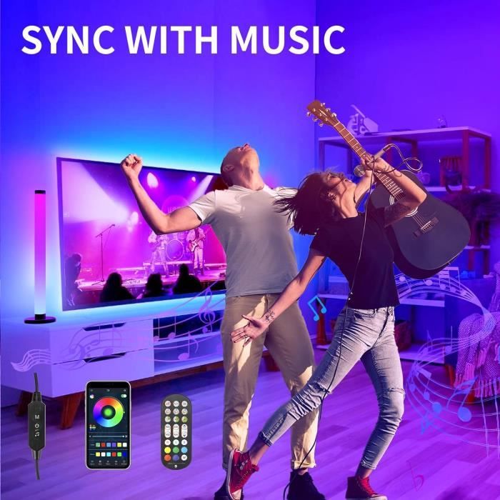 2 Barres LED RGB Intelligentes - Synchronisation Avec La Musique, Contrôle Par Appli Et Télécommande - Pour TV, PC, Gaming, Décoration Ambiante - 7