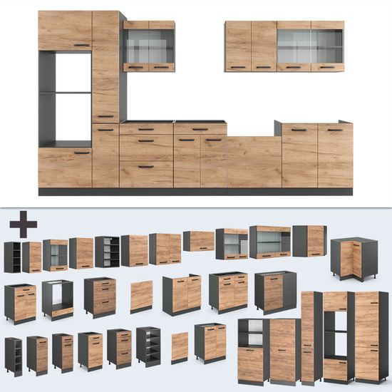 CUISINE KITCHENETTE BLOC de cuisine Cuisine intégrée R-Line 300cm Chêne