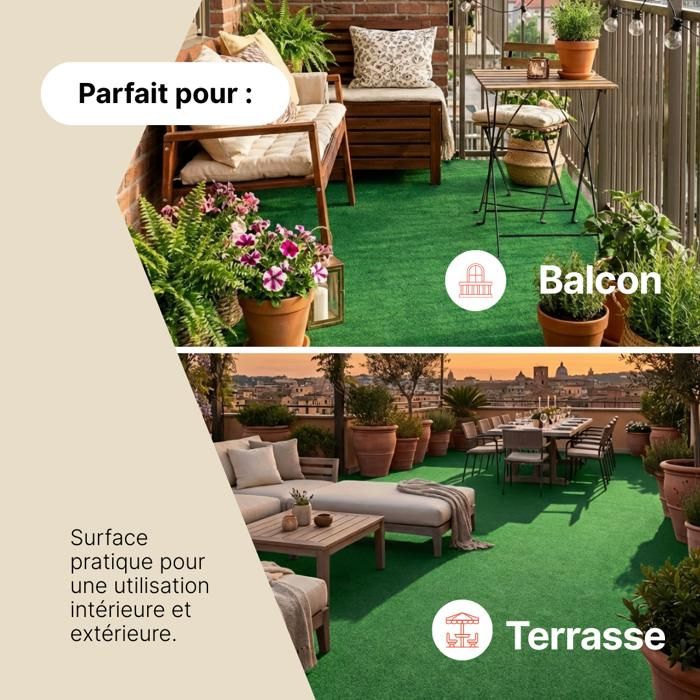Gazon Artificiel 10x1 M Hauteur 30 Mm – Tapis Herbe Synthétique UV Résistant, Drainage & Doux Pour Terrasse, Balcon, Jardin