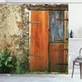 Abakuhaus volets Rideau de Douche, Porte en bois ancien français, 175 x 200 CM, vert orange-0