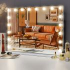 FENCHILIN Hollywood miroir cosmétique surdimensionné / port de charge USB / 18 lumières LED réglables / loupe 10x / blanc 80 X 58cm