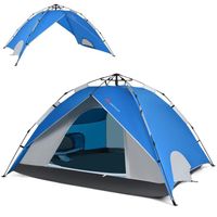 GYMAX Tente de Camping “2 Secondes” pour 4 Personnes, avec Tente Extérieure Amovible & Sac de Transport, pour Plage, Voyage, Bleu