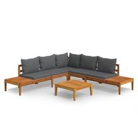 Salon de jardin meuble d exterieur ensemble de mobilier 4 pieces avec coussins gris fonce bois d acacia