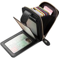 Porte Carte Crédit en Cuir Véritable, Porte Carte de Crédit Femmes Cuir Véritable RFID Porte-Cartes-noir-4.75 * 3.15 * 1.57in