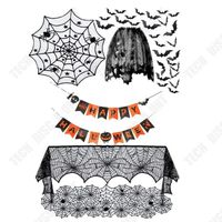 Ensemble de décoration d'Halloween - TECH DISCOUNT - Nappe en toile d'araignée, chauve-souris et filet noir
