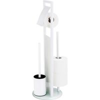 Serviteur WC Autoportant En Bambou Et Métal - Réserve 3 Rouleaux, Plateau Rangement - 68x20,5x16 Cm - Blanc Et Nature