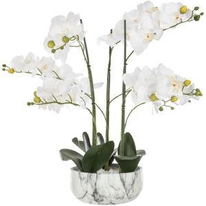 FLEUR ARTIFICIELLE Orchidée Artificielle 65cm avec Pot en Céramique - Effet Marbre - SILUMEN