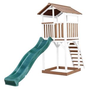 MAISONNETTE EXTÉRIEURE AXI Beach Tower Aire de Jeux avec Toboggan en vert & Bac à Sable | Grande Maison enfant extérieur en marron & blanc