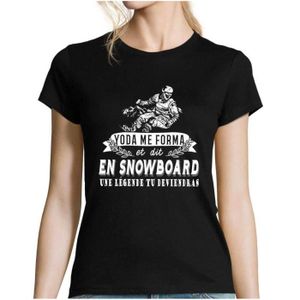 T-SHIRT MAILLOT DE SPORT T-shirt Femme Snowboard Légende Yoda Noir Manches 