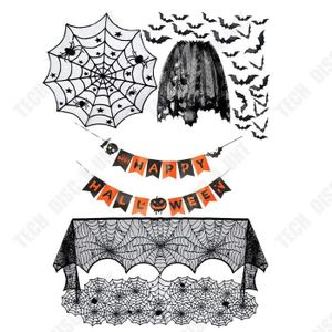 THÉÂTRE - MARIONNETTE Ensemble de décoration d'Halloween - TECH DISCOUNT - Nappe en toile d'araignée, chauve-souris et filet noir