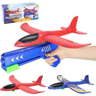 XiXiRan Avion En Mousse EPP Avec Lanceur – LED Au Nez – Planeur 40 Mètres – Léger (25 G) – Dès 3 Ans – Bleu