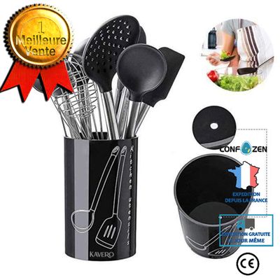 Repose-Cuillère En Silicone De Cuisine - Porte-Ustensiles Antidérapant (Noir)