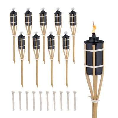 Relaxdays Lot De 16 Torches De Jardin En Bambou 90cm - Décoration Extérieure Avec Mèches Supplémentaires