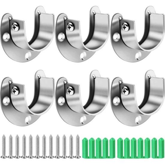 6pcs Support De Tringle En Acier,Argent Nickelé En Alliage De Zinc Pour