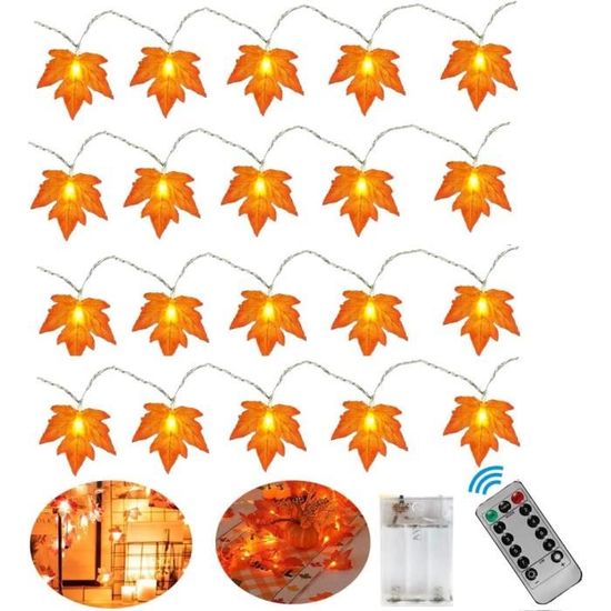 Guirlande De Feuilles D'érable Artificielles D'automne, Guirlande De Citrouille, Décorations D'automne Led, Lumières Féeriques, Halloween, Fête De