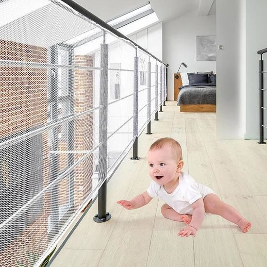 Filet de Protection Solide Filet de Sécurité pour Balcon et Escalier pour Bébé et Enfant pet 3M Blanc 