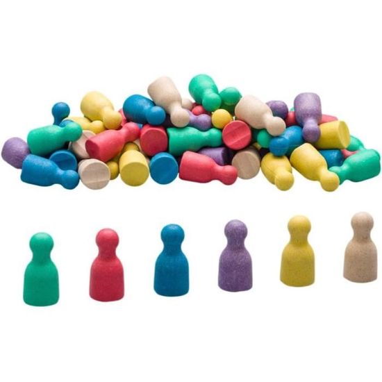 60 Pedine Halma/Personaggi In 6 Colori - 24x12 Mm - RE-Wood Riciclato - Wissner® Imparare Attivamente