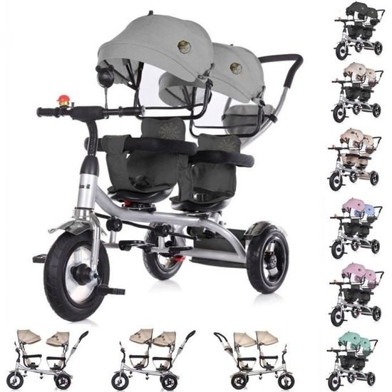 Chipolino Tricycle, Tricycle, 2Play, pour jumeaux, pneus, guidon, jusqu'à 50kg [gris foncé]