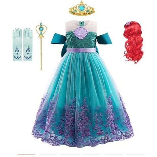 HenzWorld Robe sirène pour filles, costume de princesse Ariel pour fête  costumée, robe de princesse à volants pour enfants, robes de costumade de  Noël avec accessoires, violet, 1 à 2 ans 