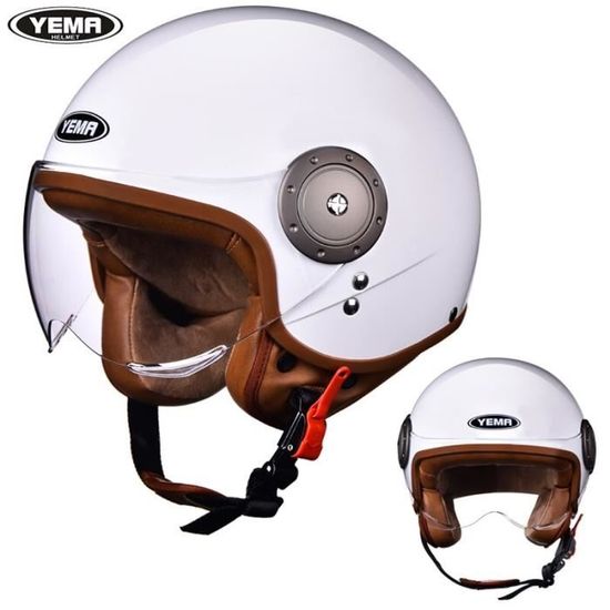 Casque Moto Vintage Ouvert Jet Avec Visière Cuir PU - Léger ABS Homologué EUR/DOT, Unisexe Pour Cruiser Et Vélo Électrique