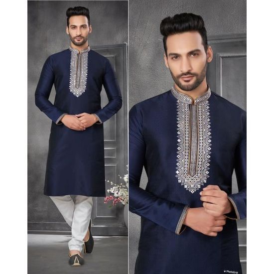 Kurta indien homme haute gamme PAV Bleu Matiere tres soyeuse Adulte Bleu Cdiscount Pret a Porter