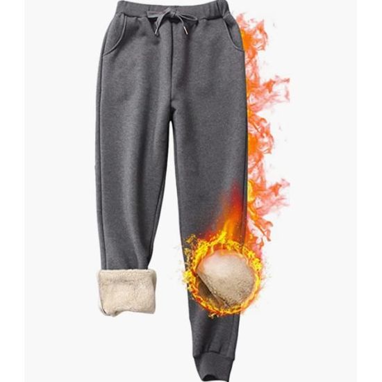 Pantalon de Jogging Femme Marque Hiver Chaud Polaire Doublee Legging epais Poches et Cordon de Serrage Gris Cdiscount Sport