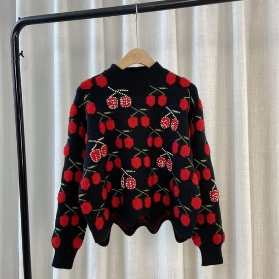 Pull Femme à Fausses Perles Et Motif Losange - Rose Foncé - Taille Unique (One Size) - Neuf Avec étiquettes