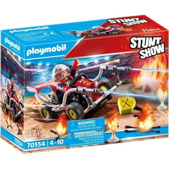 PLAYMOBIL - 70554 - Stuntshow Véhicule et pompier - Kart pompier avec gyrophare et lances à incendie