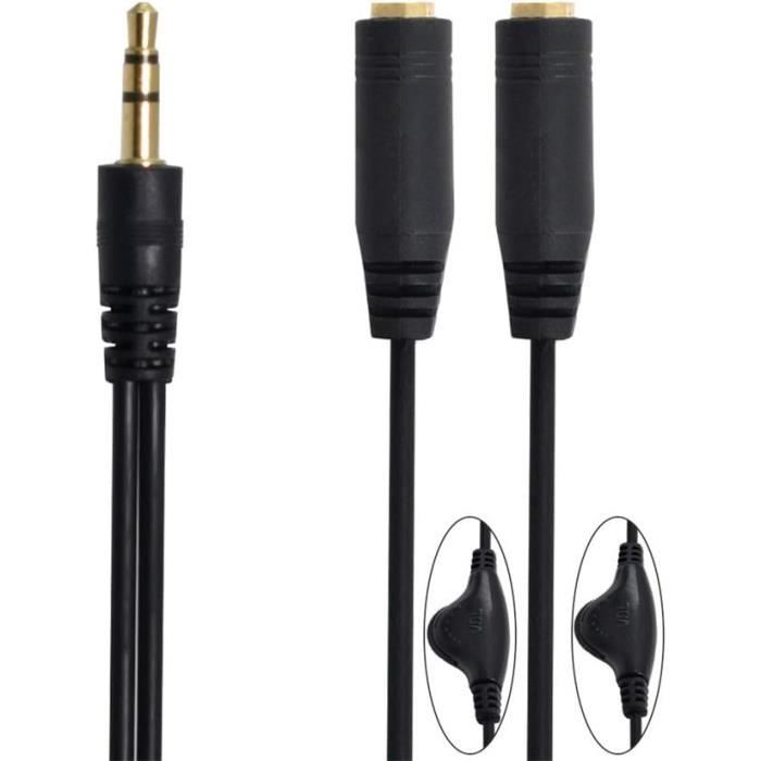 Adaptateur Audio Jack 2.5mm Mâle Vers 3.5mm Femelle - 10 Cm - Noir - Universel
