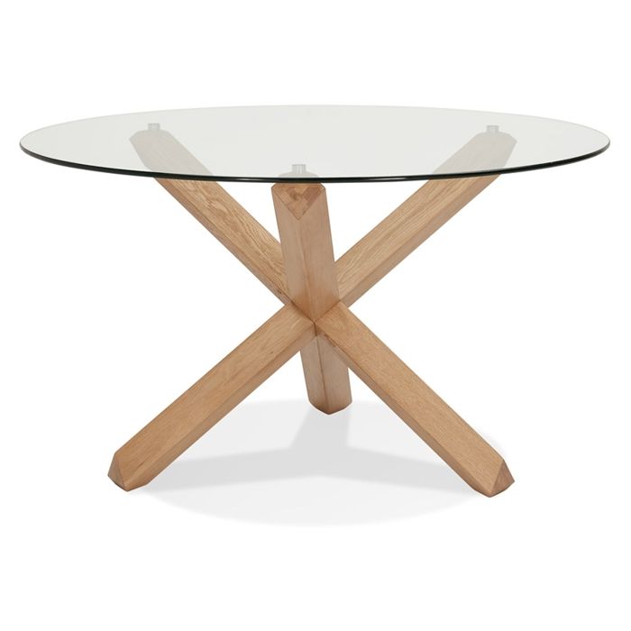 Table ronde design 'MAGIK' en verre et chêne massif