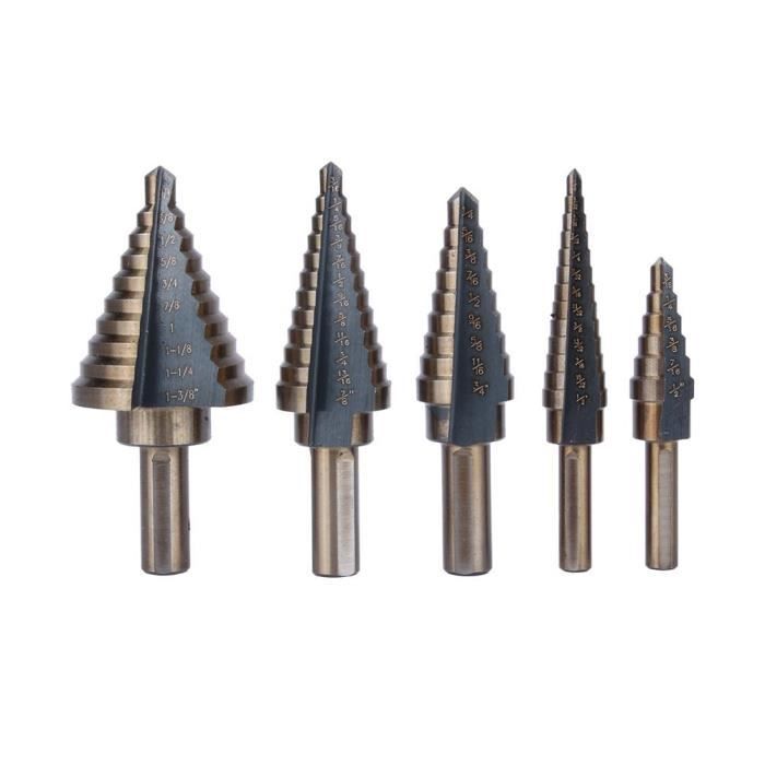 Set de 5 Foret Fraise Meche Etage HSS avec Boîtier