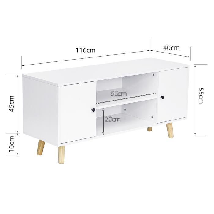Meuble TV blanc acev 2 porte et étagère - MDF, BULALye