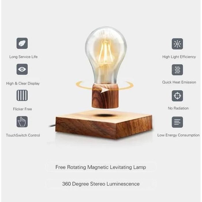 Lampe de bureau magnétique à lévitation sans fil Ampoule LED Cadeaux uniques, décoration de chambre, jouets de technologie