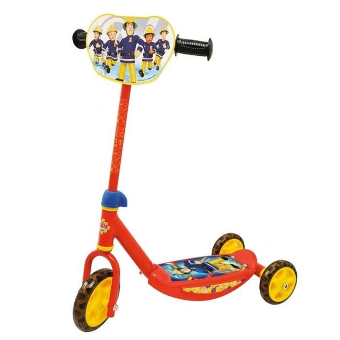 Sam Le Pompier - Enfants Scooter avec hauteur réglable guidon, 3 roues - Fireman Sam