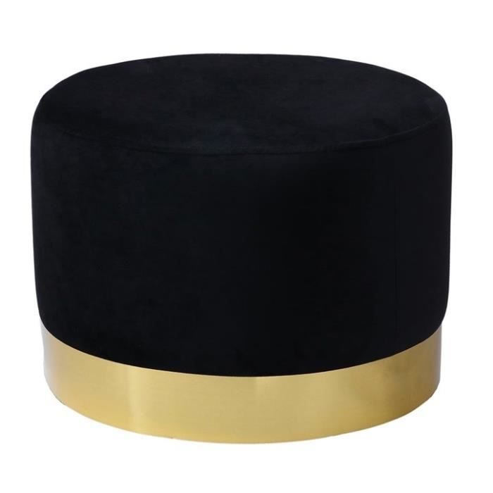 THE HOME DECO FACTORY Pouf Velours base métal Ø50x35cm Noir