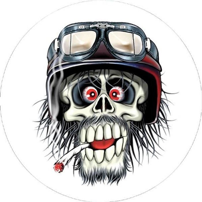 Super FabriqueStickers pour casque de moto rétro réfléchissant, une tête de mort fun qui fume un pétard, plus d info en cliquant ici