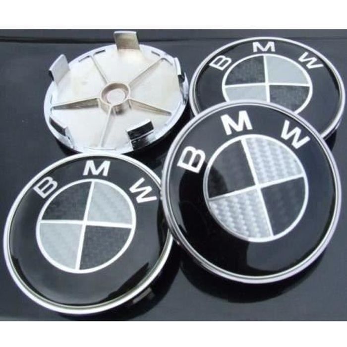 4 centres de roue BMW effet noir carbone 68mm cache moyeux enjoliveur