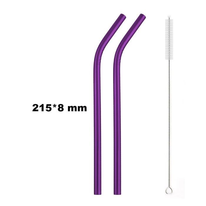 Accessoires bar,Paille réutilisable en acier inoxydable violet 2 pièces, paille réutilisable 304 paille - Type 215x8mm Bent