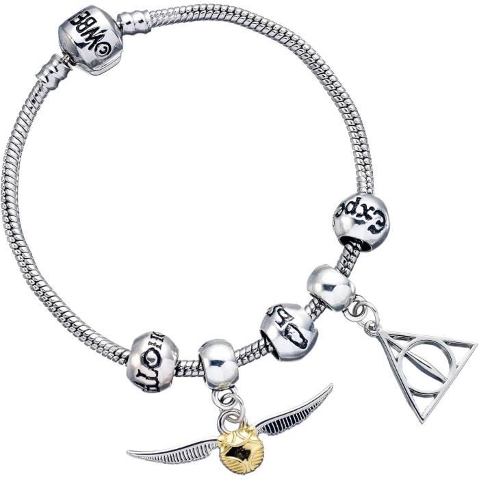Harry Potter - Bracelet + 2 Charmes + 3 Perles - Plaque Argent