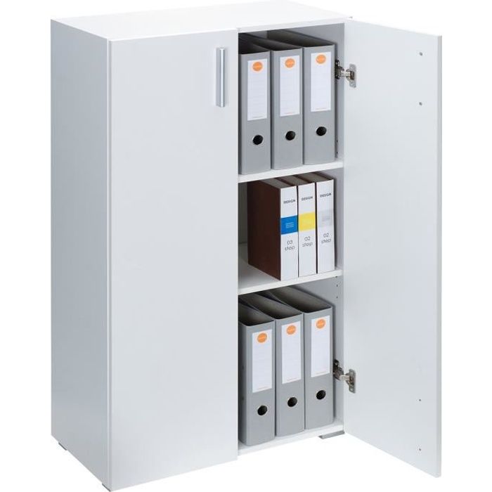 Armoire polyvalente Meuble de rangement avec portes -Vela- Blanc 3 Compartiments