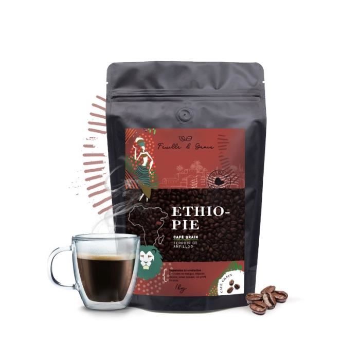 Café Ethiopie Wallaga en Grain - Afrique de L'Est - Torréfaction Artisanale Française - Paquet 1 kg avec Valve