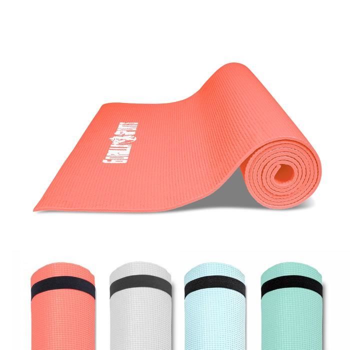 GORILLA SPORTS ® Tapis de yoga PVC Corail - 180 x 60 x 0,5 cm | tapis de gymnastique avec sangle de voyage pour le yoga, le pilates