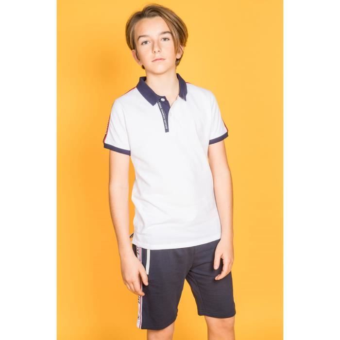DEELUXE Polo uni à bandes KEN White