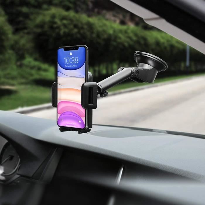 Mpow Support Téléphone Voiture pour Tableau de Bord Pare-Brise, 2 Niveaux Aspiration, Réutilisable pour iPhone 11 Pro, Galaxy, Lg, H