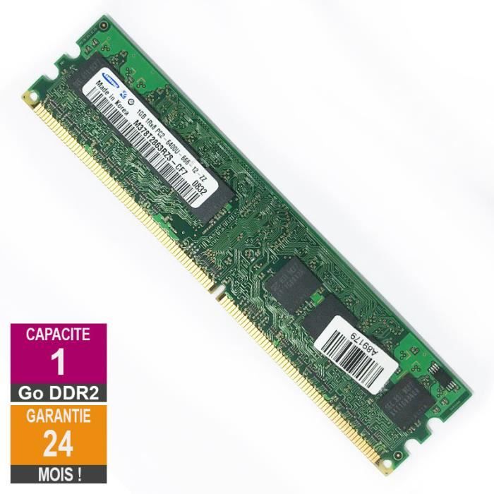 Barrette Mémoire 1Go RAM DDR2 Samsung M378T2863RZS-CF7 DIMM PC2-6400U 1Rx8