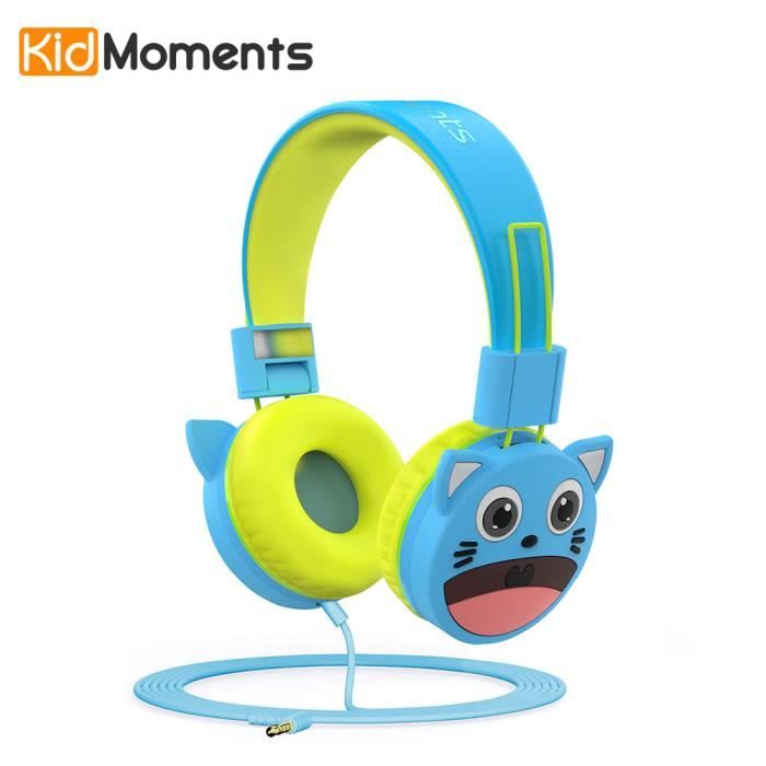 SUNNZO Casques Audio enfants,Stéréo Écouteurs avec à 85 dB, matériaux agréés pour l'usage alimentaire,sans bisphénol A-Bleu