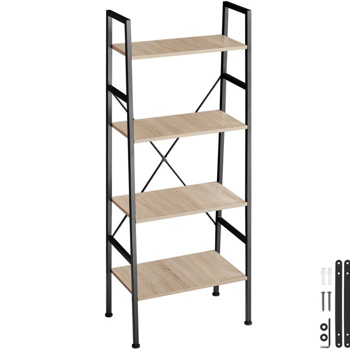 TECTAKE Etagère Echelle 4 Niveaux 57,5 cm x 35,5 cm x 139 cm Design Industriel - Bois clair
